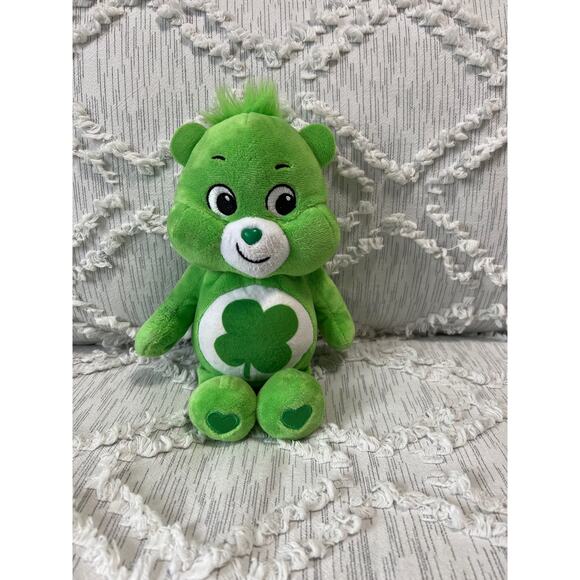Care Bears Good Luck Bear Stuffed Animal Plush Green 4 Leaf Clover Small - Picture 1 of 5